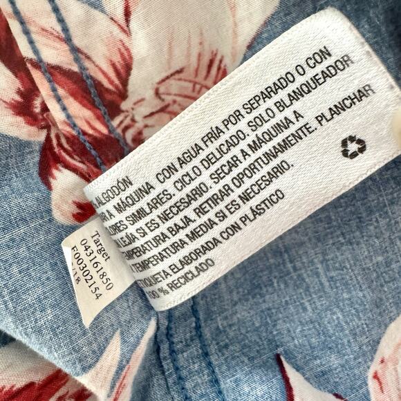 Goodfellow Shirt Men XXL Blue Hawaiian Floral Button Down Northrop Short Sleeve - Picture 12 of 14